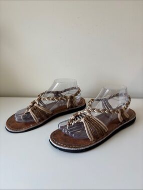 Vines Empress Braided Strappy Flat Sandals in Beige/Tan Size 9